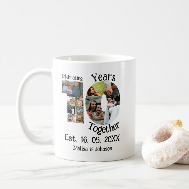 Mug Personnalisé 10e anniversaire mariage 11 photo col (Avec donut)