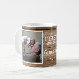 Mug Personnalisé 2 Grand-père photo Premier Noël Bois 