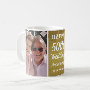 Mug Personnalisé 50e Anniversaire d'or 2 Collage photo