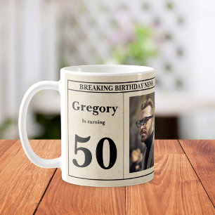 Mug Personnalisé 50e anniversaire Retro Journal Photo