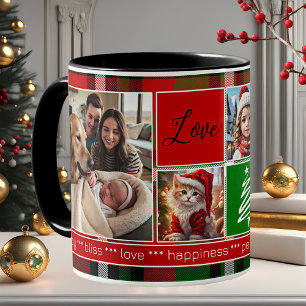 Mug Personnalisé 5 Photos Vert Rouge Plaid Noël