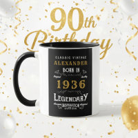 Personnalisé 90e Anniversaire Né 1936 Vintage Noir
