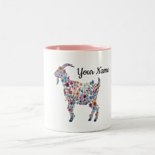 Mug personnalisé à motif floral de chèvre botaniqu