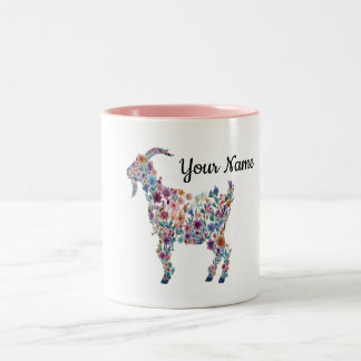 Mug personnalisé à motif floral de chèvre botaniqu