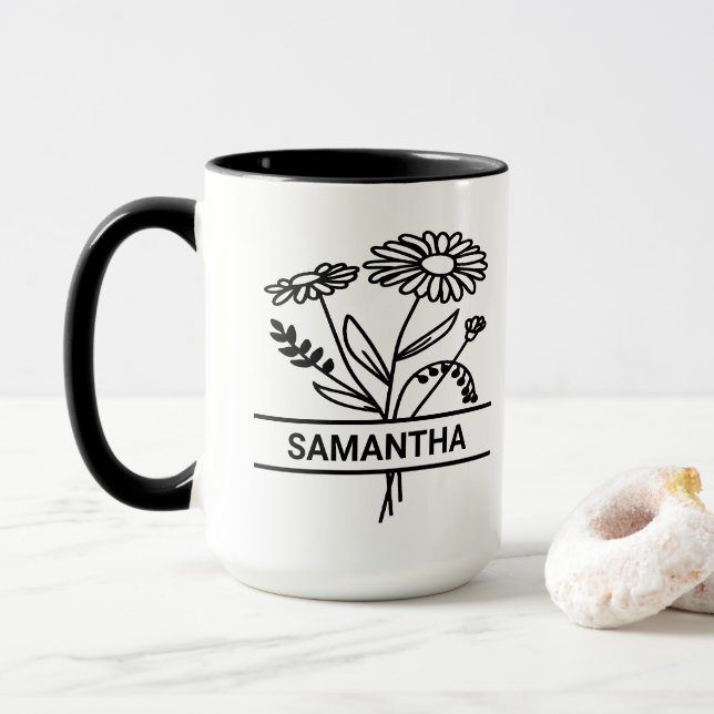 Mug Personnalisé Avril Mois de naissance Fleur Nom de  (Avec donut)