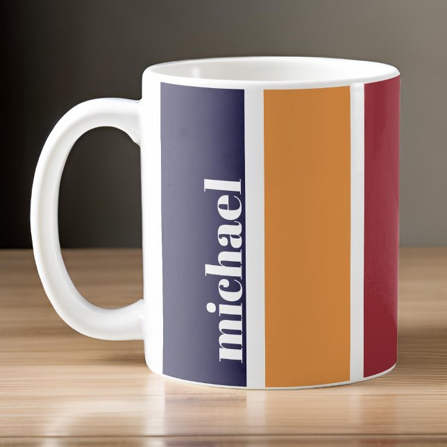 Mug Personnalisé bleu jaune rouge rayé (Personalized Blue Yellow Red Striped Coffee Mug)