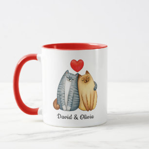 Mug Personnalisé Chats Couple Noms Rouge Personnalisé