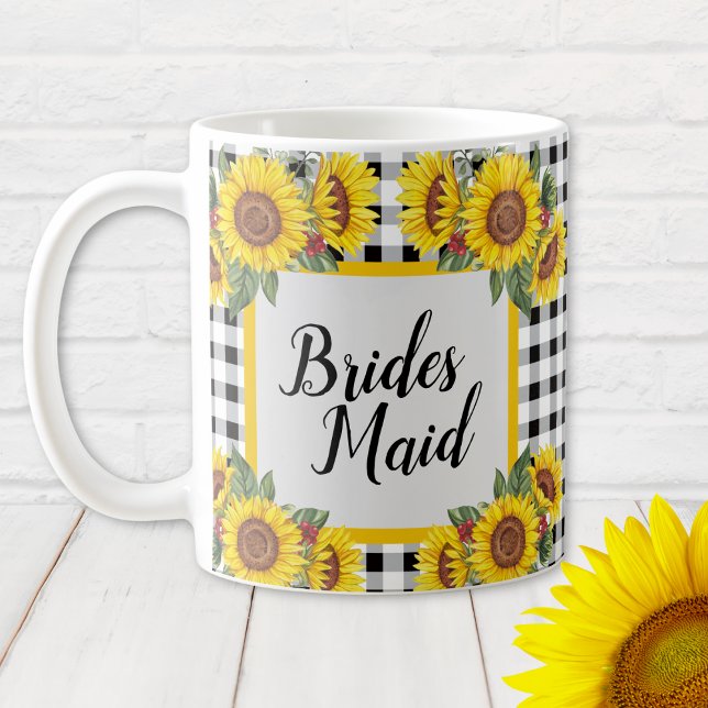 Mug Personnalisé Demoiselle d'Honneur Gingham & To (Bridesmaid personalized Sunflowers and Gingham Bridal Shower Gift Mug)