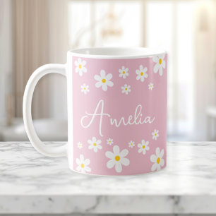 Mug personnalisé floral blanc marmite rose