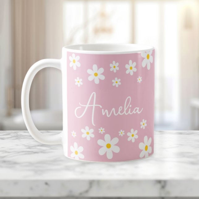 Mug personnalisé floral blanc marmite rose (Créateur téléchargé)
