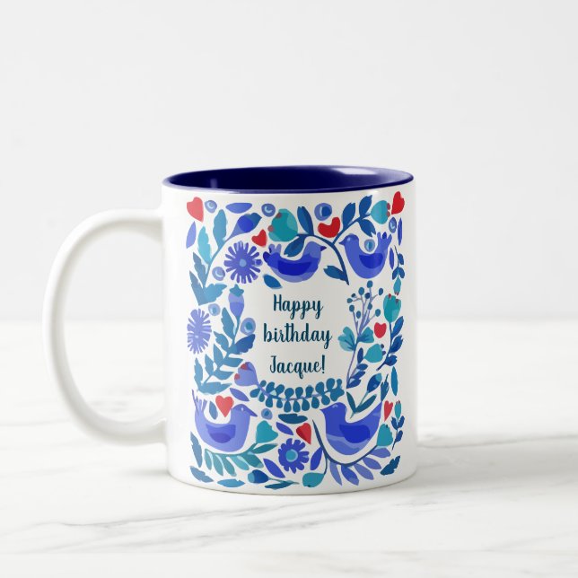 Mug personnalisé Folk Art Bluebird (Gauche)