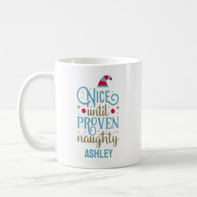 Mug Personnalisé Funny Christmas Naughty ou Nice Café (Gauche)