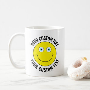 Mug Personnalisé Happy Face JAUNE, YELLOW, Yeux Bleus