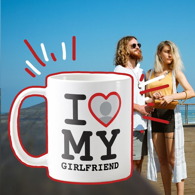 Mug Personnalisé J'aime mon petit ami photo texte (I love my girlfriend heart photo mug)