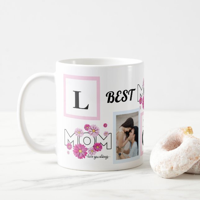 Mug Personnalisé Jouant Bonne Famille Collage Photo (Avec donut)