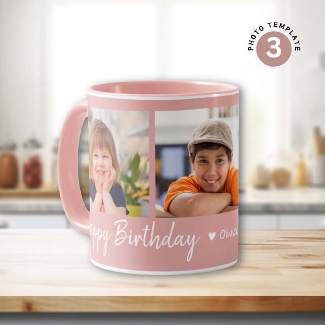 Mug Personnalisé Joyeux Anniversaire 3 Photo Collage r (Créateur téléchargé)