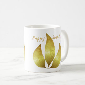 Mug Personnalisé Joyeux anniversaire or ornements feui