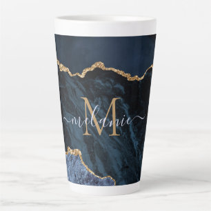Mug personnalisé lettre nom Blue Gold Glitter Latt