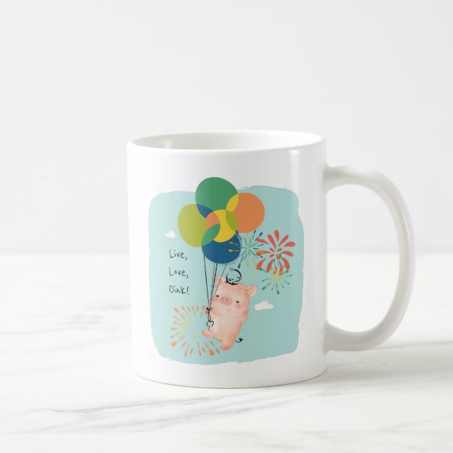Mug [Personnalisé] Live Love Oink Balloon Cochon Boar  (Droite)