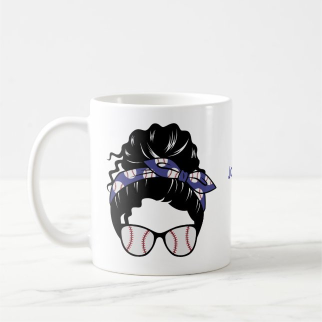 Mug Personnalisé Messy Bun Baseball Maman (Gauche)