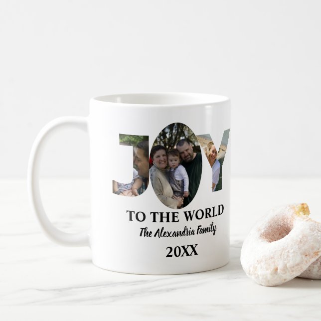 Mug Personnalisé moderne 3 photo collage joie au monde (Avec donut)