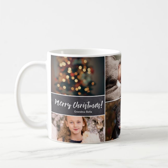 Mug Personnalisé, Noël, Collage 6 Photos, Chalk (Gauche)