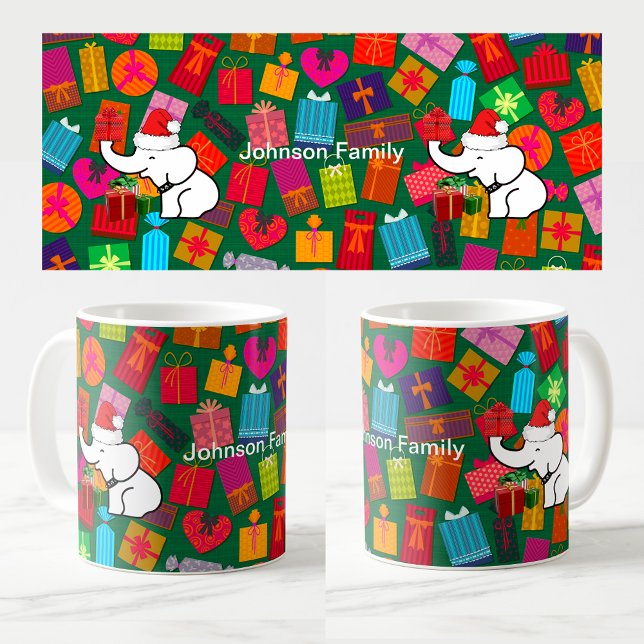 Mug Personnalisé Nom White Elephant Christmas Motif ca (Custom Name White Elephant Christmas Gift Pattern Coffee Mug)