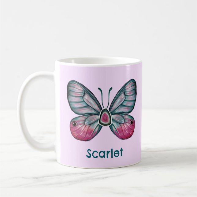 Mug Personnalisé Octobre Pink verre papillon Art (Gauche)