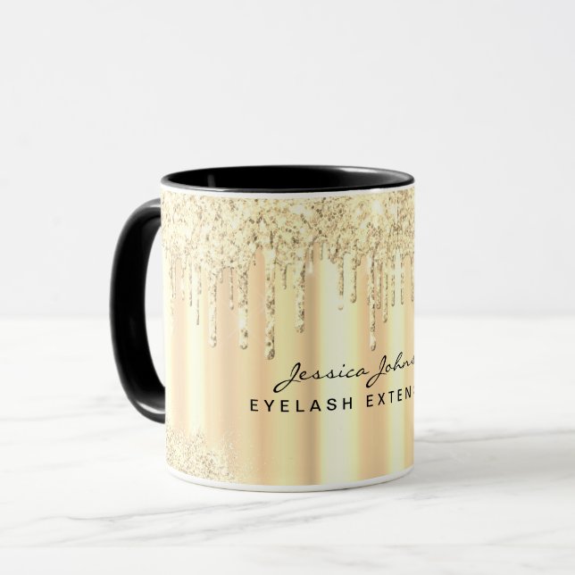 Mug personnalisé pailleté Noël beauté dorée drips (Devant gauche)