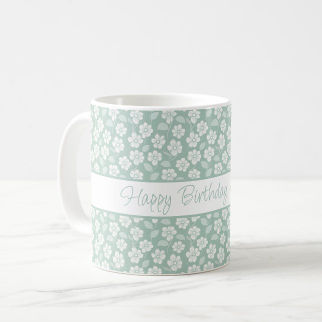 Mug Personnalisé Pastel Green Mint White Boho Florals (Devant gauche)