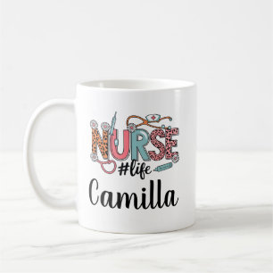 Mug Personnalisé pour Infirmière avec Motif Floral
