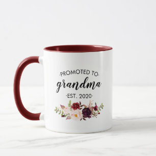 Mug Personnalisé Promoté à Grand-mère Floral Bourgogne