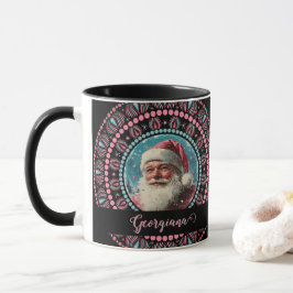 Mug Personnalisé Retro Père Noël Pinkmas Floral Mandal