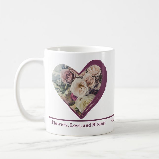 Mug Personnalisé Rose en forme de coeur photo fleurist (Gauche)