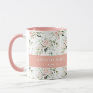 Mug Personnalisé Rose Rose Vert Vert Élégant Floriste