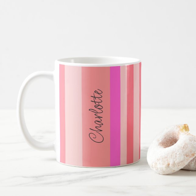 Mug Personnalisé Style moderne rayure rose (Avec donut)