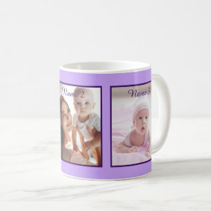 Mug Personnalisé Trois Photo Nom Lilac Élégant Script