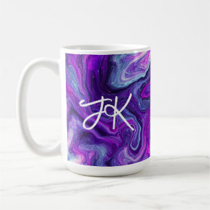 Mug Personnalisé violet, bleu, marbre rose Fluid Art