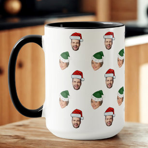 Mug Personnalisé Visage 2 Photos Santa Hat Cadeau de N