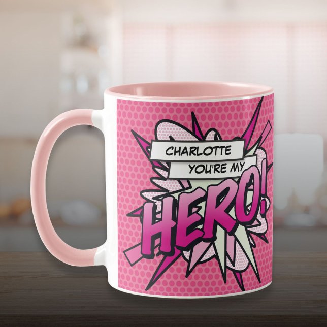 Mug Personnalisé Vous êtes My HERO Comic Book Pink (Personalized You're My HERO Comic Book Pink Mug)