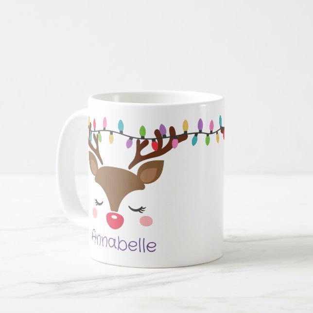 Mug personnalisée de la jeune fille Reindeer de No (Devant gauche)