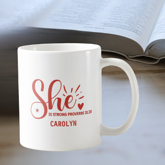 Mug Personnalisée Elle est forte Rouge Coeur Proverbe 