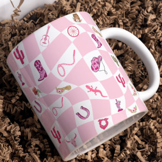 Mug Personnalisée Pink Cowgirl À damiers Motif