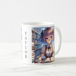 Mug Personnalisée Smart Anime Girl dans la bibliothèqu