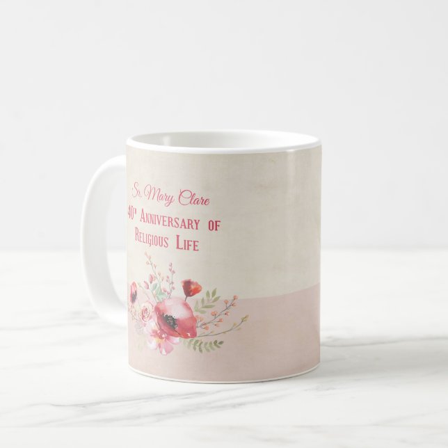 Mug Personnaliser, 40e anniversaire Nun, rose et (Devant gauche)
