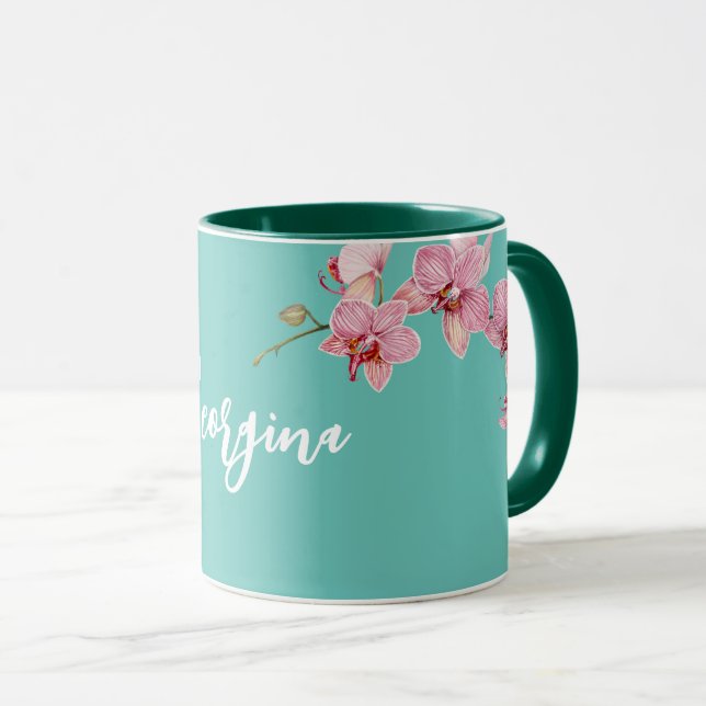 Mug Personnaliser Aquarelle Rose Moth Orchidées Flower (Devant droit)