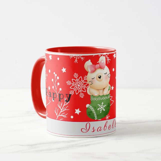 Mug Personnaliser de jours fériés Cat Texte et nom (Devant gauche)