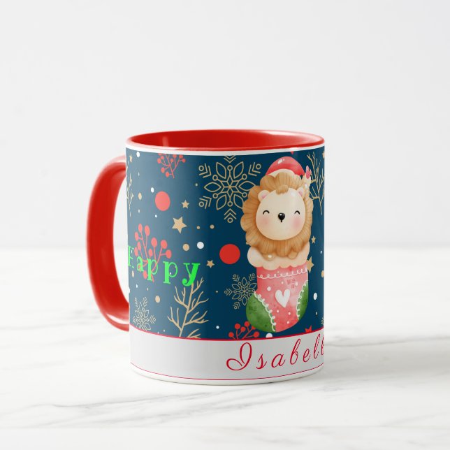 Mug Personnaliser des jours fériés Lion Texte et nom (Devant gauche)