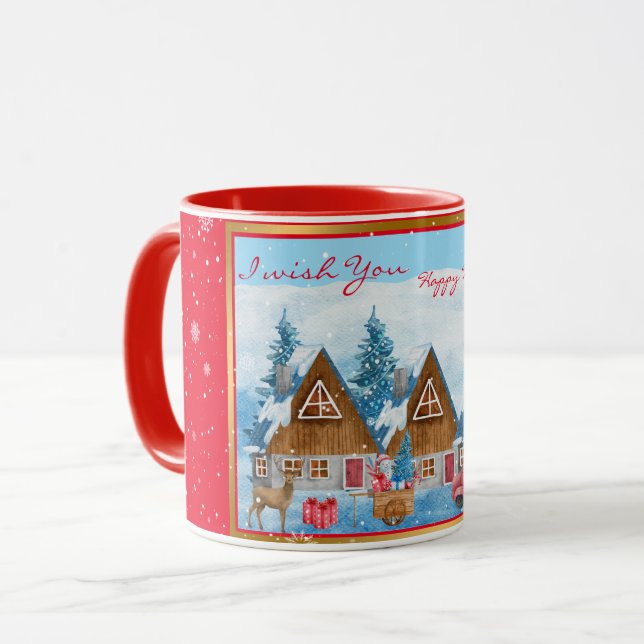 Mug Personnaliser du paysage hivernal des fêtes magiqu (Devant gauche)