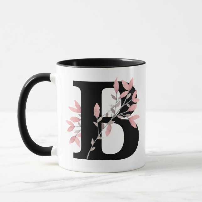 Mug Personnaliser florale simple de la lettre w/Pink (Gauche)